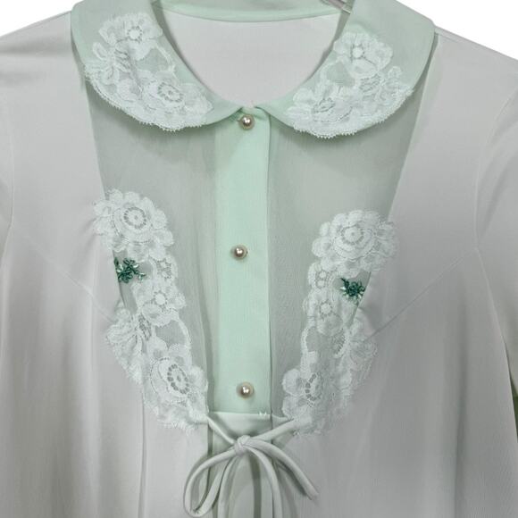 Vintage Shadowline Mint Green Nightgown Small Nylon Lace Floral Robe Sleepwear - Picture 4 of 6